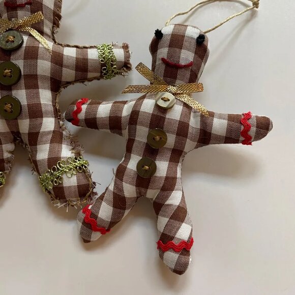 Gingerbread Man Christmas Tree Ornaments Handmade Hand Stitched Holiday Decor - Picture 3 of 5